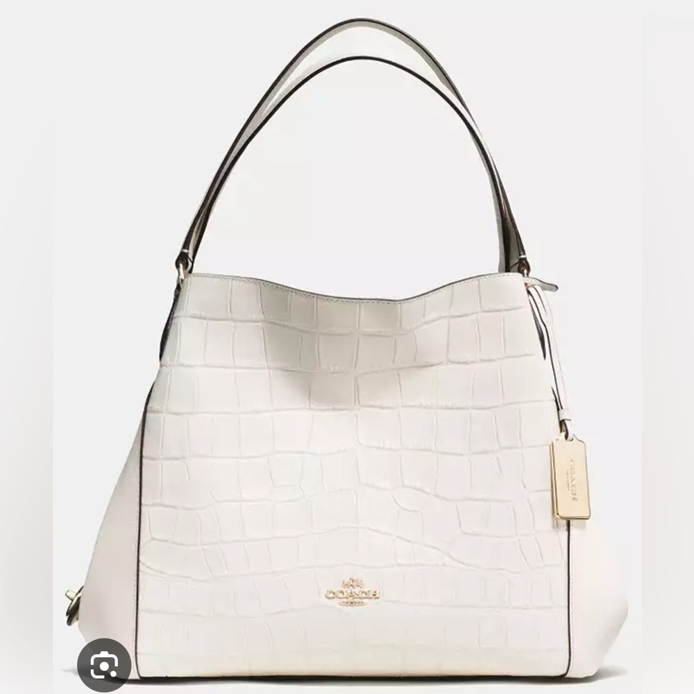 New! Coach White Edie Shoulder Bag with Croc-Embossed Leather